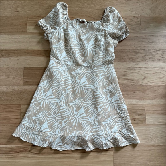 LOFT Womens Cream Linen Viscose Tropical Floral Tie Keyhole Back Dress Size 12 - Picture 13 of 13